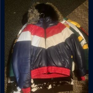 Colorblock Puffer Jacket with Fur Hood